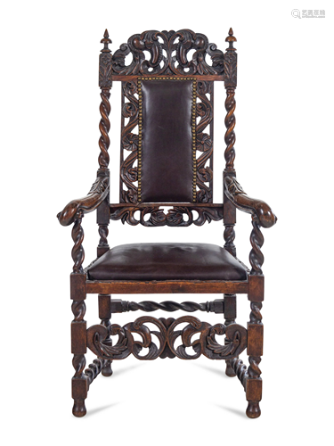 A William and Mary Style Oak Armchair