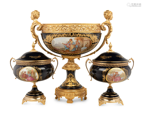 A Louis XV Limoges Style Gilt Bronze Mounted Porcelain