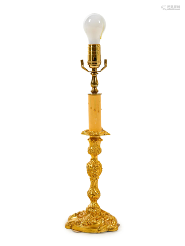 A Louis XV Style Gilt Bronze Candlestick Mounted as a