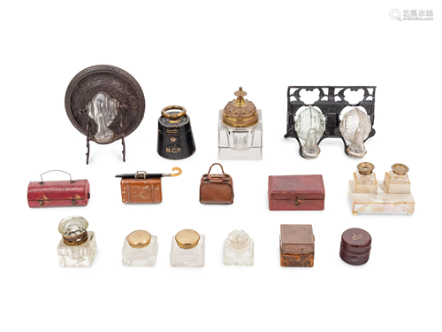 A Group of English Inkwells and Miniature Stationery