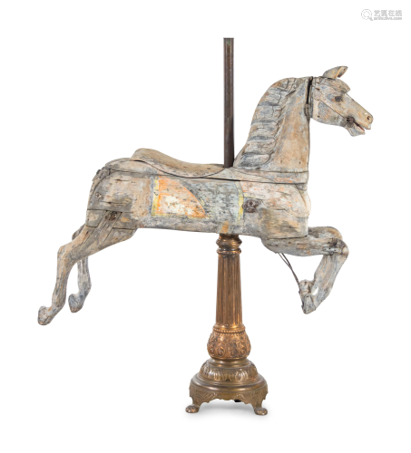 A Carved Pine Horse Form Carousel Figure