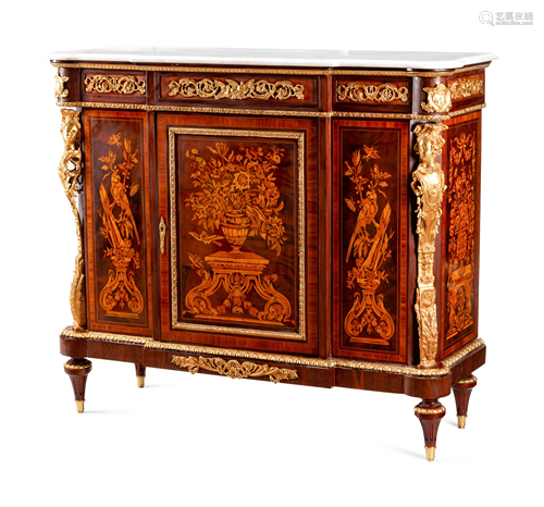 A Louis XV Style Gilt Bronze Mounted Marquetry