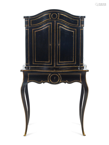 A Napoleon III Brass Inlaid Ebonized Bureau