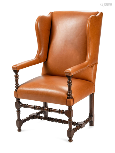 A William and Mary Style Leather Upholstered Walnut