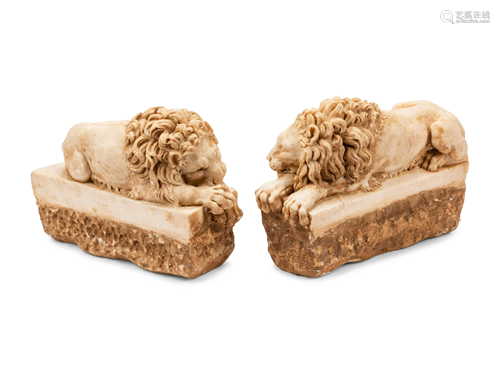 A Pair of Italian Composition Lions After the Antique