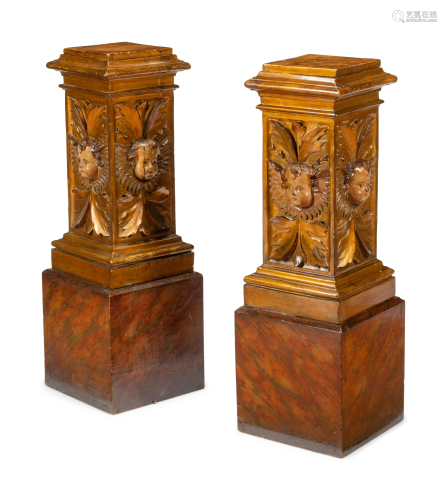 A Pair of Continental Faux Marble Painted and Gilt