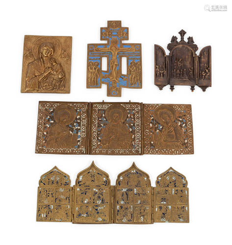 Five Byzantine Style Enameled Bronze Icons