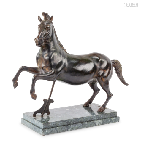 A Continental Bronze Model of a Horse on a Marble Base