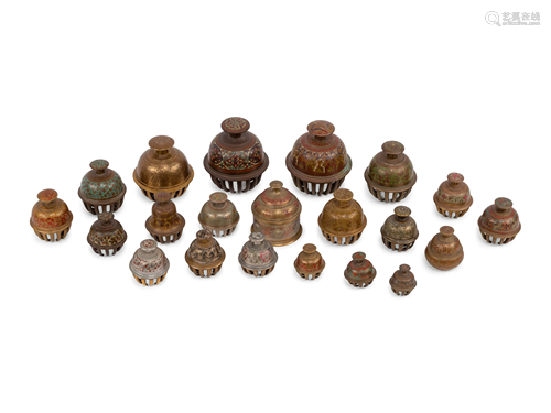 Twenty-One Middle Eastern Enameled Bronze Bells