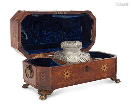 A Regency Brass Inlaid Mahogany Tea Caddy