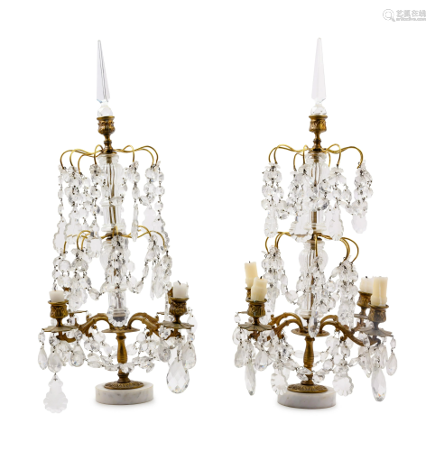 A Pair of French Gilt Bronze and Cut Glass Four-Light
