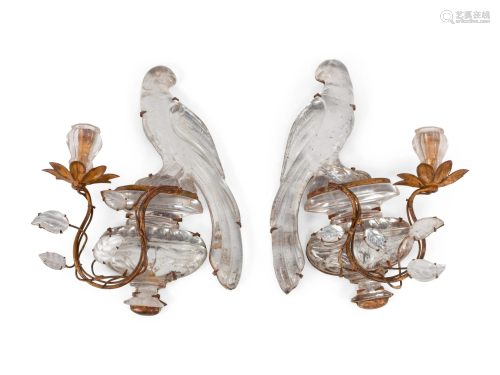 A Pair of Gilt Metal and Glass Single-Light Sconces in