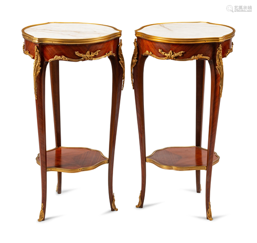 A Pair of Louis XV Style Gilt Bronze Mounted Marble-Top