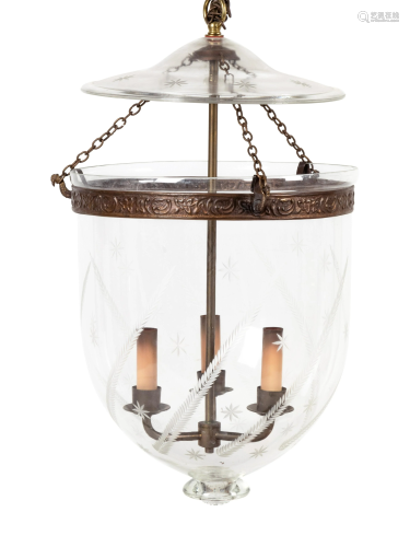 An Empire Style Etched Glass Hall Lantern