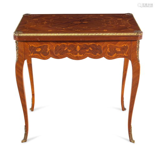 A Louis XV Style Gilt Metal Mounted Marquetry Flip-Top