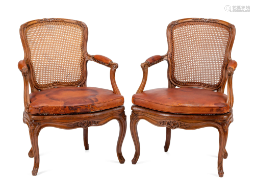 A Pair of Louis XV Beechwood Fauteuils with Cane and