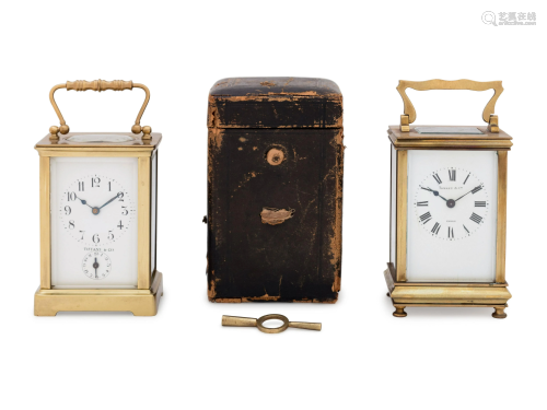 Two French Brass Carriage Clocks Retailed by Tiffany &