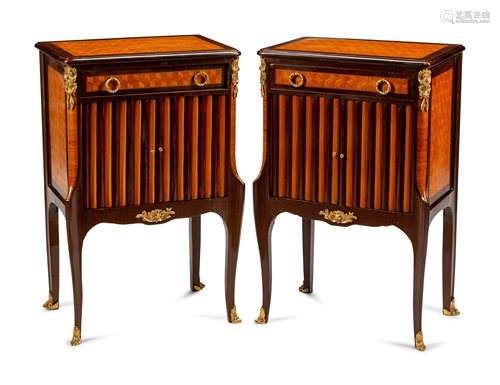 A Pair of Louis XV Style Gilt Bronze Mounted Parquetry