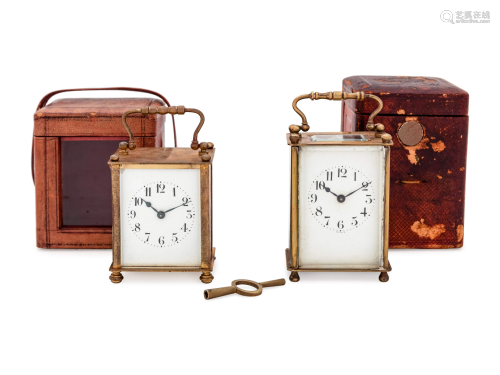 Two French Brass Carriage Clocks