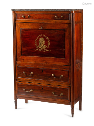 A Directoire Mahogany Marble-Top Secretaire a Abattant