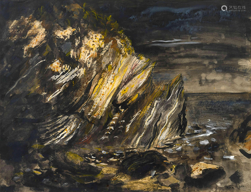 John Piper (British, 1903-1992) Cliff at Polpero, 1948