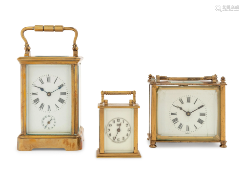 Three French Brass Carriage Clocks