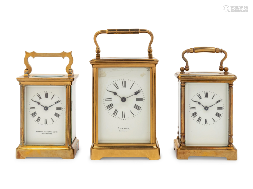 Three English and French Brass Carriage Clocks