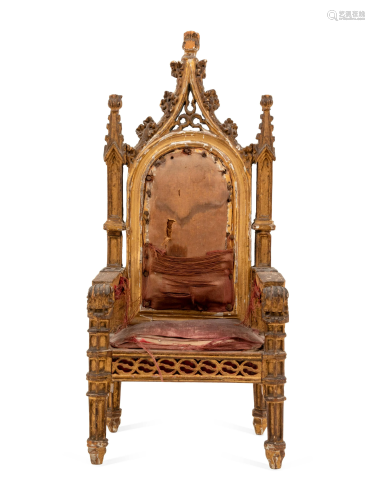 A Gothic Style Carved Giltwood Miniature Armchair