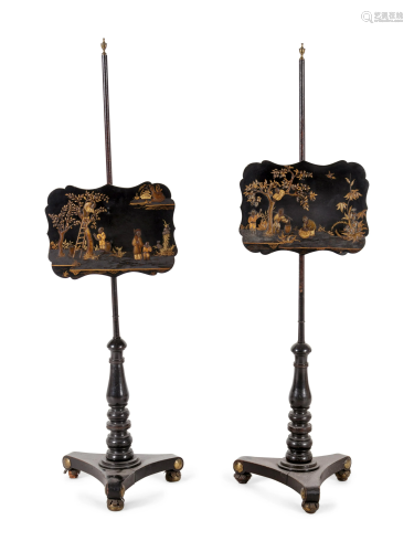 A Pair of Regency Black Lacquered and Chinoiserie