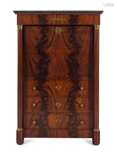 An Empire Style Mahogany Marble-Top Secretaire a