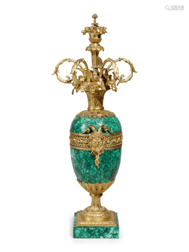An Empire Style Gilt Bronze Mounted Malachite Urn