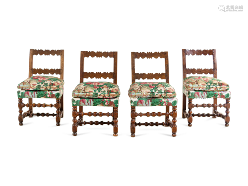 A Set of Four Italian Renaissance Style Oak Side Chairs