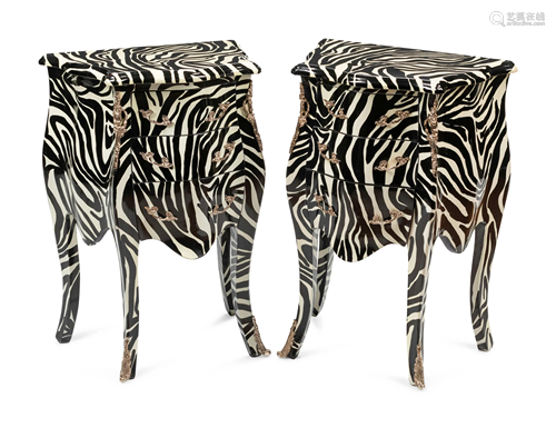 A Pair of Louis XV Style Zebra-Pattern Bedside Commodes