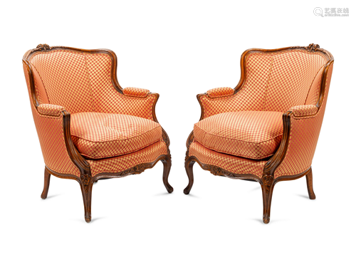 A Pair of Louis XV Beechwood Bergeres