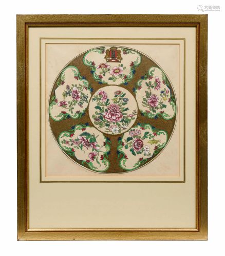 Five Parcel Gilt Watercolor Paintings of Armorial