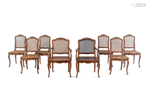 A Set of Eight Louis XV Style Mahogany Dining Chairs