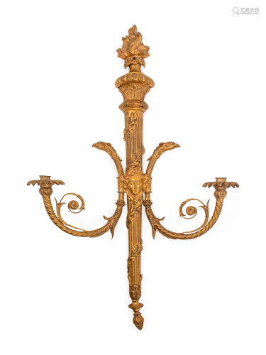 A Louis XVI Style Gilt Bronze Two-Light Sconce