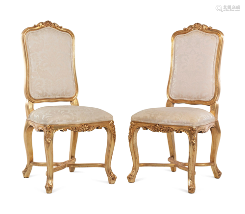 A Pair of Louis XV Style Giltwood Side Chairs