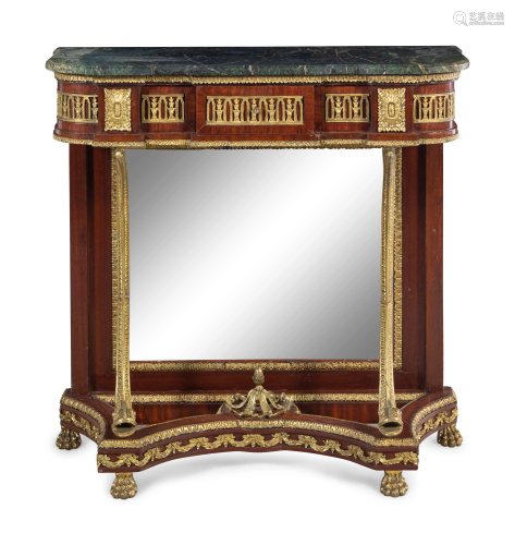 An Empire Style Gilt Metal Mounted Mahogany Marble-Top