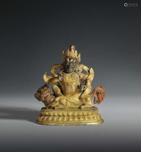 Copper and gilding god of  Wealth sculpture from Qing