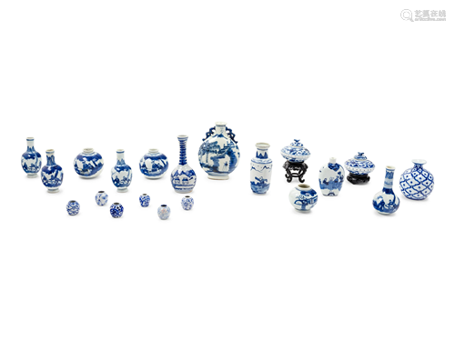 Twenty Small Blue and White Porcelain Vessels