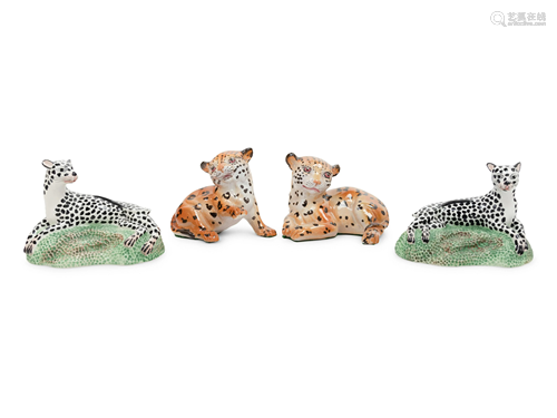 A Pair of Italian Faience Cheetah Cubs and a Pair of