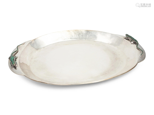 An Emilia Castillo Silver-Plate and Hardstone Tray