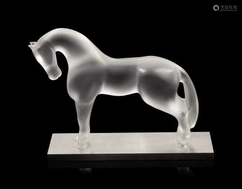 A Lalique Horse Bookend