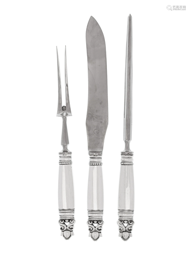 A Georg Jensen Silver Three-Piece Carving Set