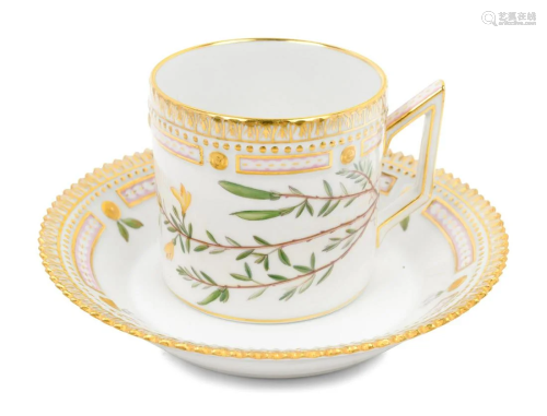 Eleven Royal Copenhagen Flora Danica Teacups and