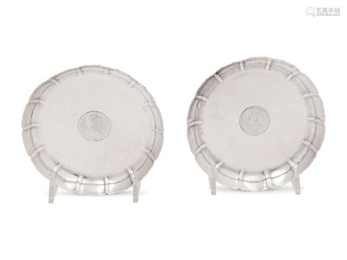 A Pair of Edwardian Silver Coin-Inset Dishes