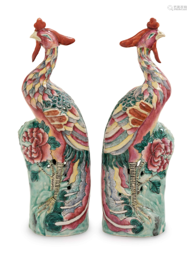 A Pair of Chinese Export Porcelain Phoenix Birds