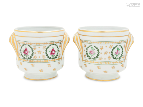A Pair of Limoges Porcelain Cache Pots