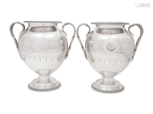 A Pair of English Silver-Plate Wine Coolers